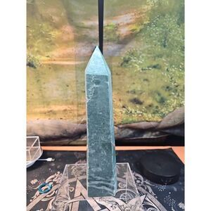 4.69lbs 12in Tall Green Jasper Crystal Point Tower Healing
